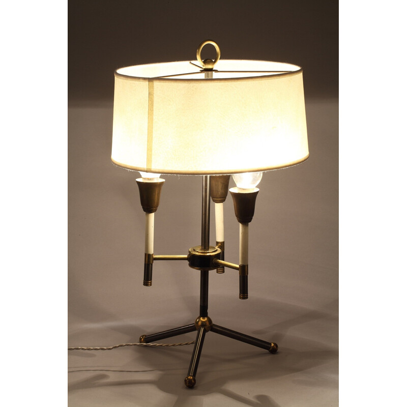 Modernist table lamp in black and golden lacquered metal - 1950s