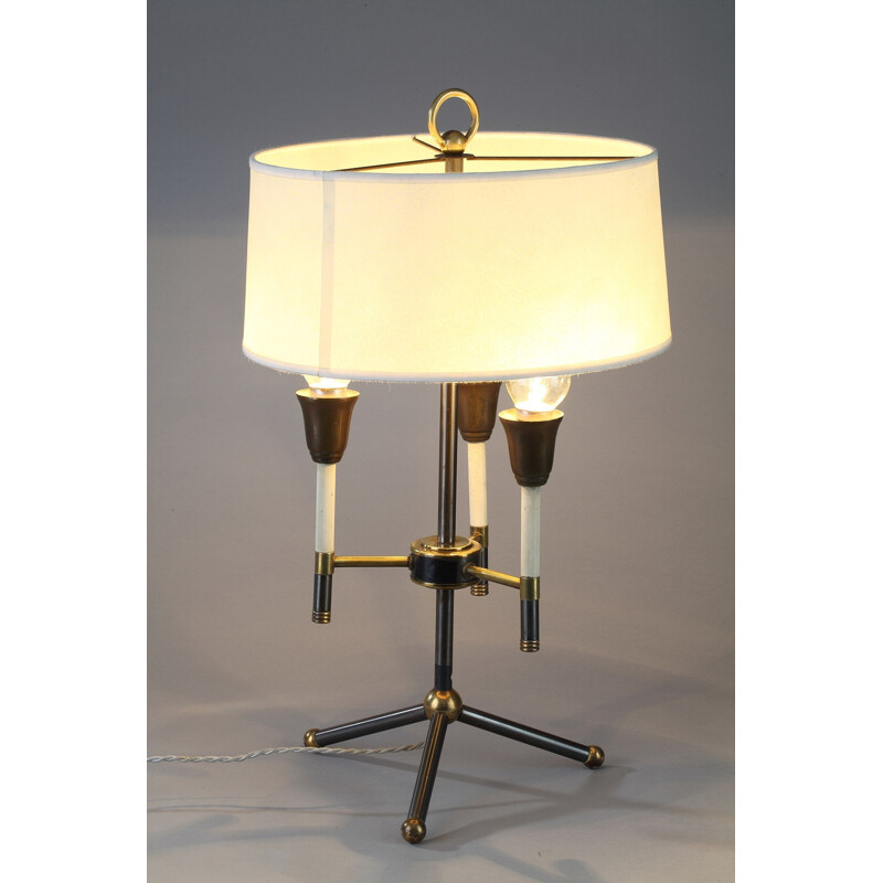 Lampe de table moderniste en métal laqué noir et doré -1950
