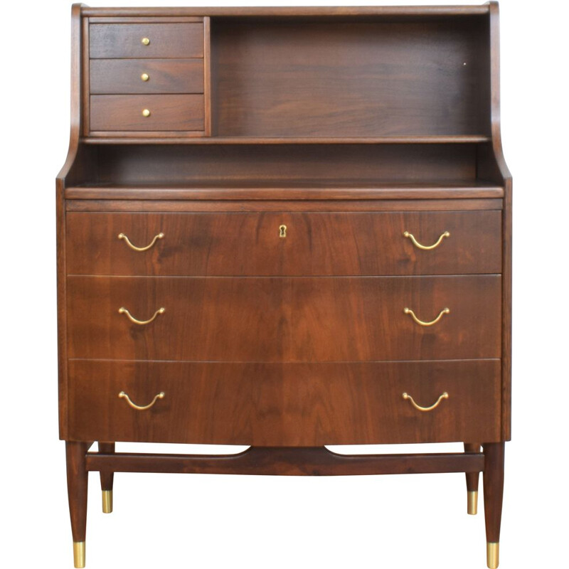 Vintage notenhouten bureau, Denemarken 1960