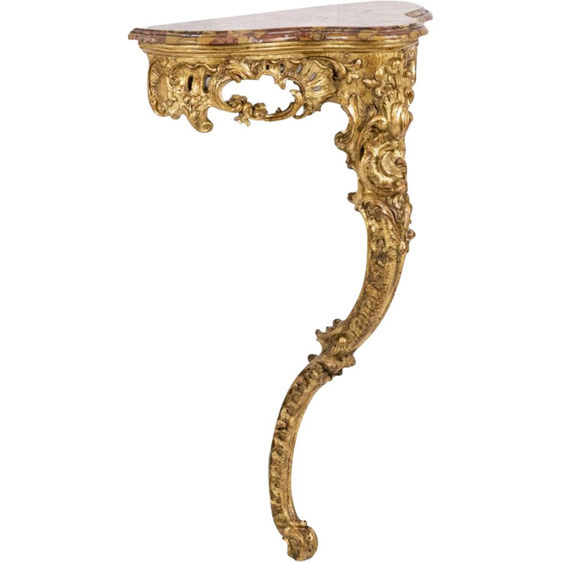 Console vintage en bois sculpté et doré, 1880