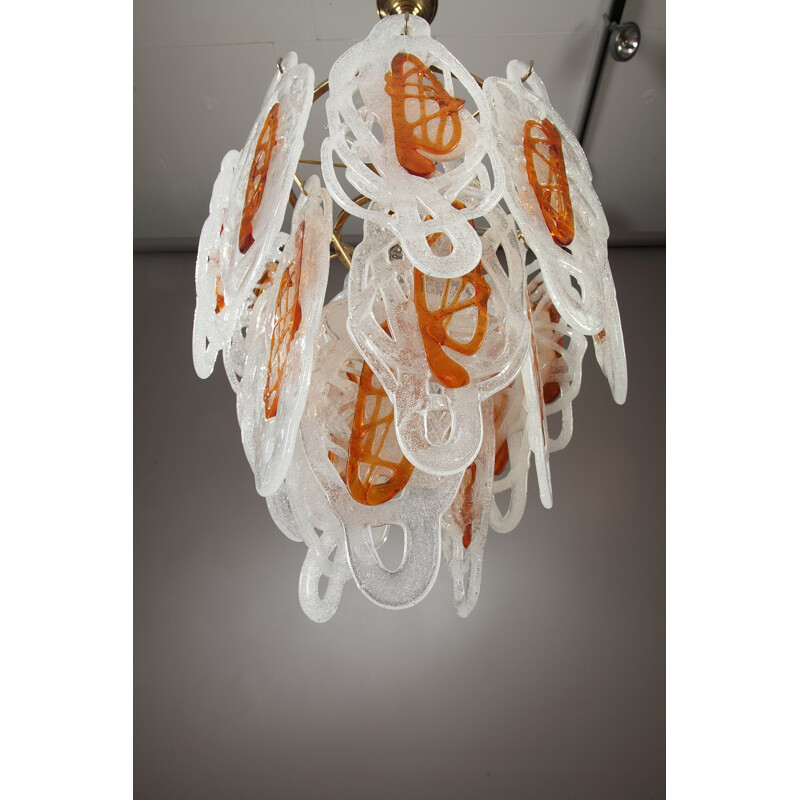 Metal and Murano glass italian chandelier - 1960s