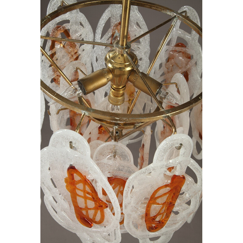 Metal and Murano glass italian chandelier - 1960s