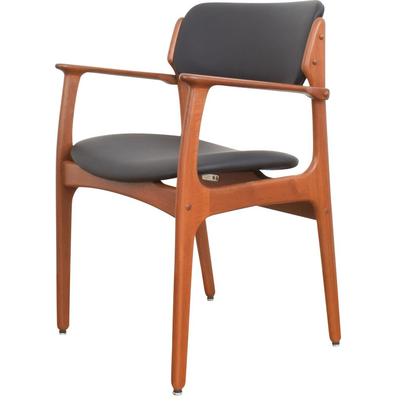 fauteuil danois vintage modèle 49 en teck et cuir par Erik Buch pour O.D. Møbler, 1960