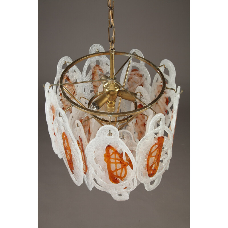 Metal and Murano glass italian chandelier - 1960s