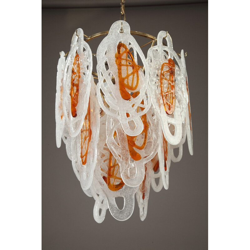 Metal and Murano glass italian chandelier - 1960s