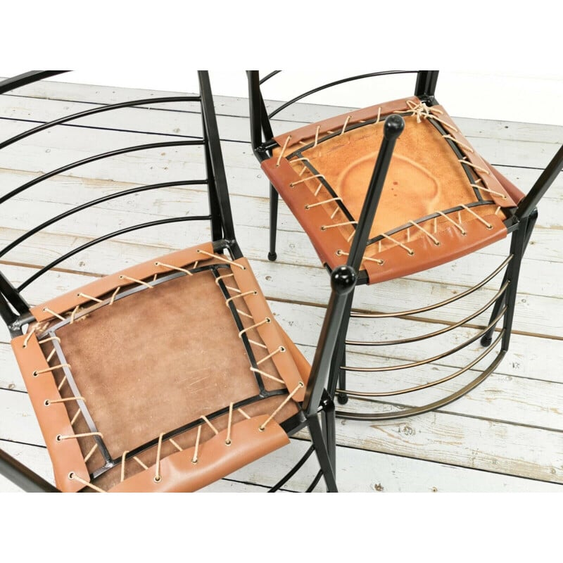 Ensemble de 4 chaises vintage Ladderax en acier et cuir par Robert Heal