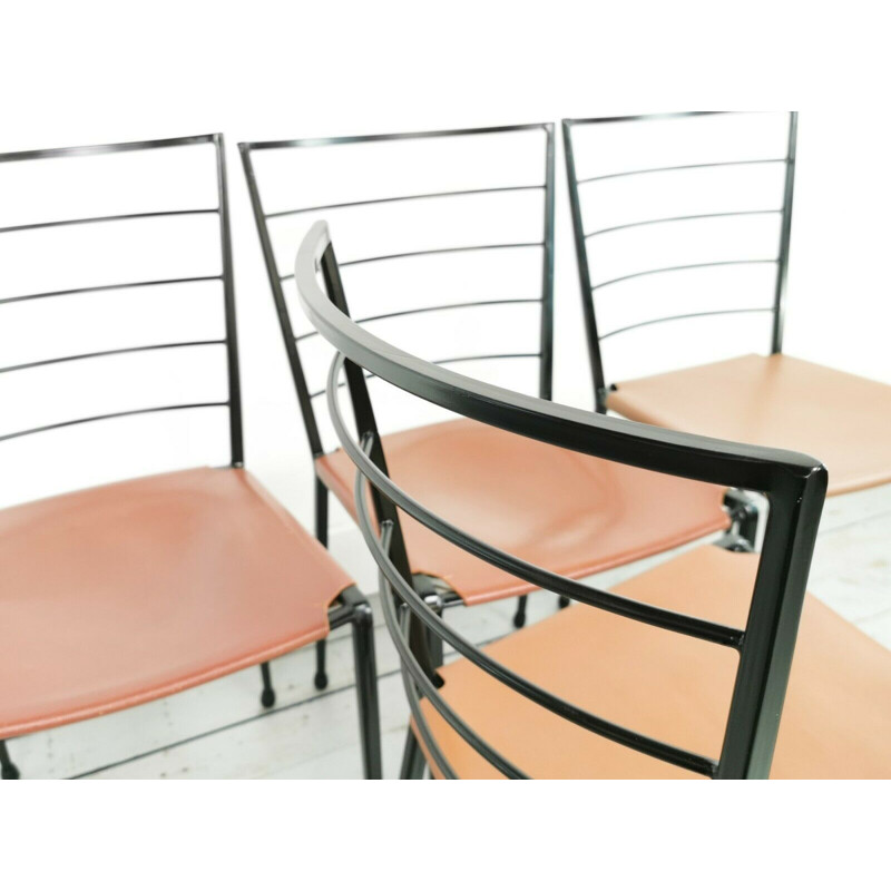 Set di 4 sedie vintage Ladderax in acciaio e pelle di Robert Heal