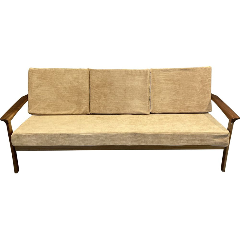 Skandinavisches 3-Sitzer-Sofa im Vintage-Stil aus Teakholz und Samt, 1950