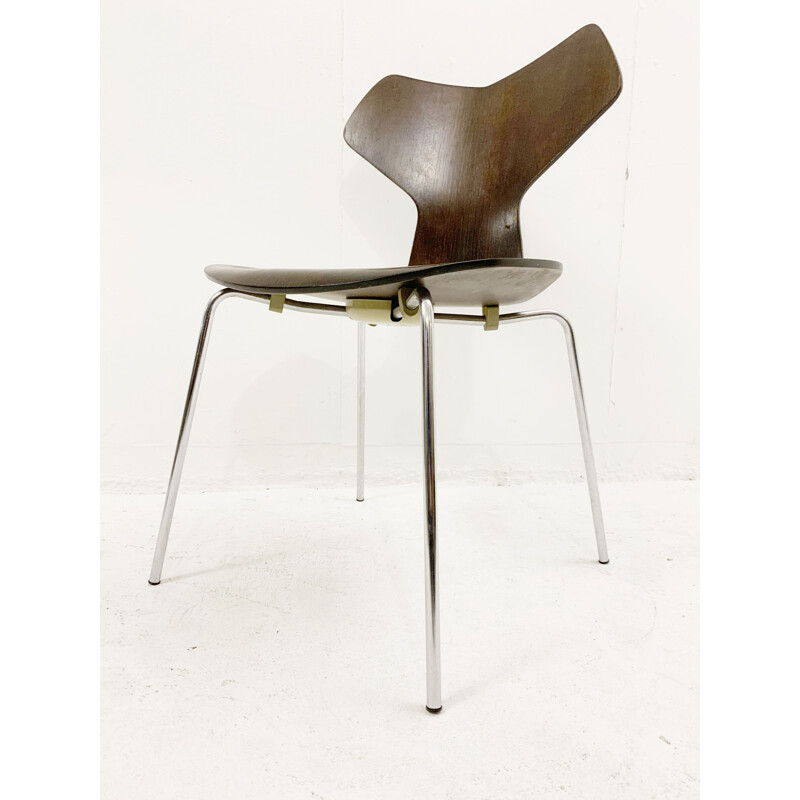 Juego de 6 sillas vintage de madera y metal de Arne Jacobsen para Fritz Hansen, Dinamarca 1960