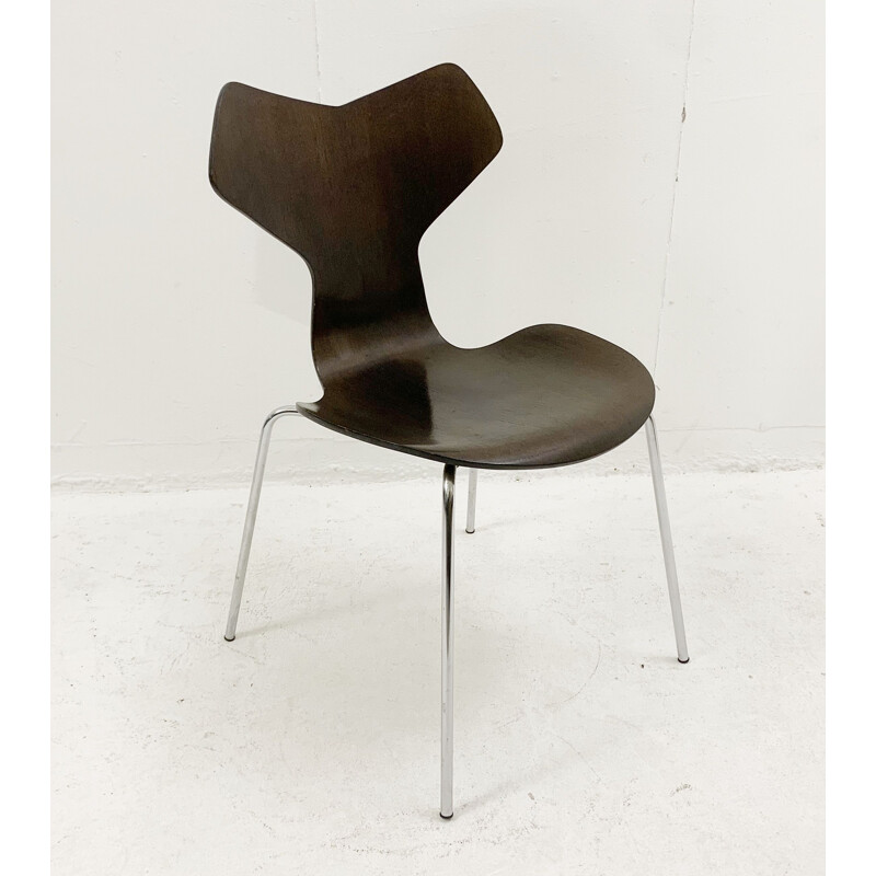 Set of 6 mid-century wood and metal dining chairs by Arne Jacobsen for Fritz Hansen, Denmark 1960s