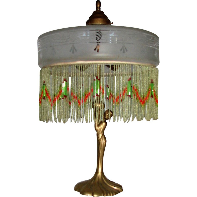 Vintage brass and glass table lamp, 1950