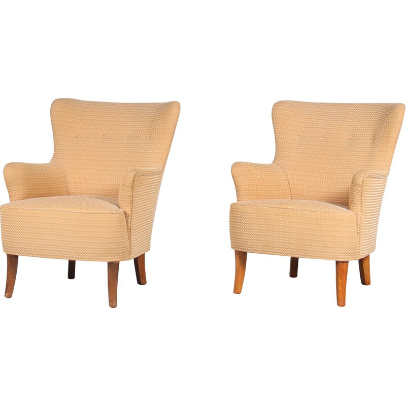 Pair of vintage beechwood armchairs by Theo Ruth for Artifort, Netherlands 1950
