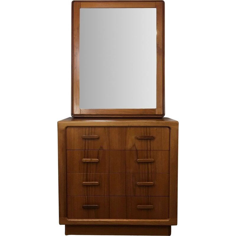 Mid century teak chest of drawers with mirror, Denmark 1960s-1970s