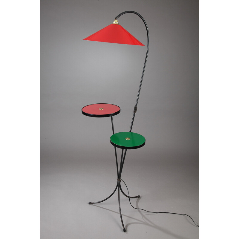 Floor lamp with 2 red and green trays - 1950s