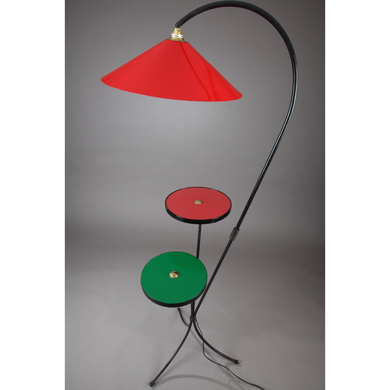 Floor lamp with 2 red and green trays - 1950s