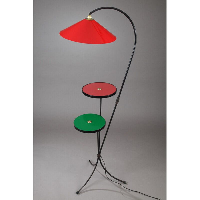 Floor lamp with 2 red and green trays - 1950s