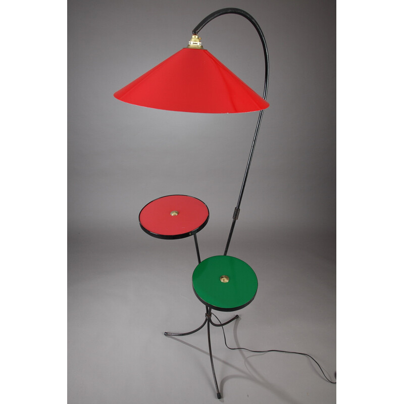 Floor lamp with 2 red and green trays - 1950s