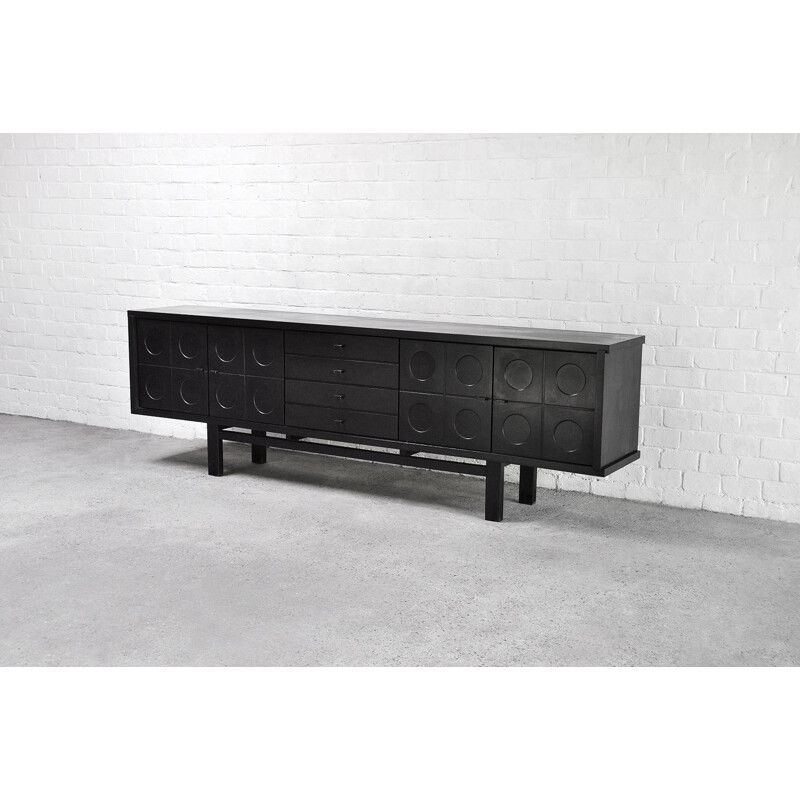 Vintage black oakwood Brutalist sideboard, Belgium 1970s