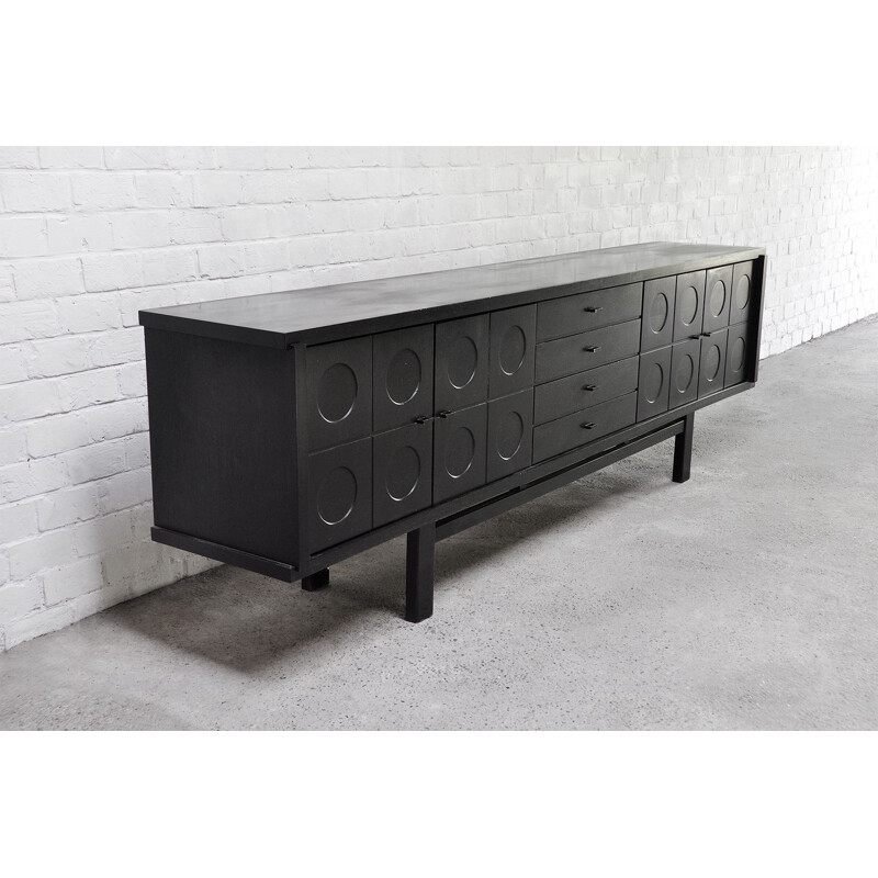 Vintage black oakwood Brutalist sideboard, Belgium 1970s