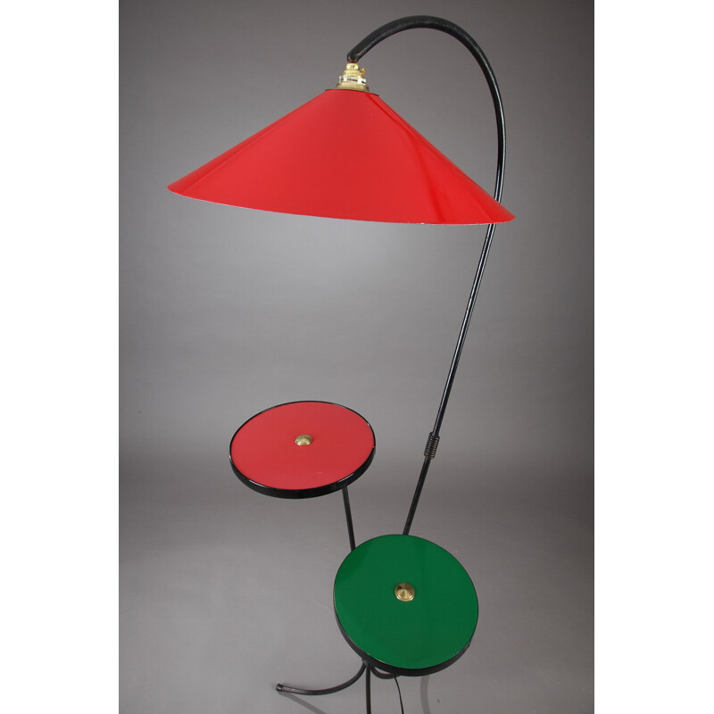 Floor lamp with 2 red and green trays - 1950s