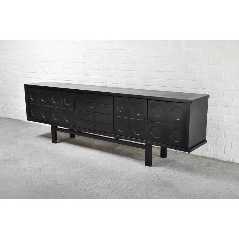 Vintage black oakwood Brutalist sideboard, Belgium 1970s