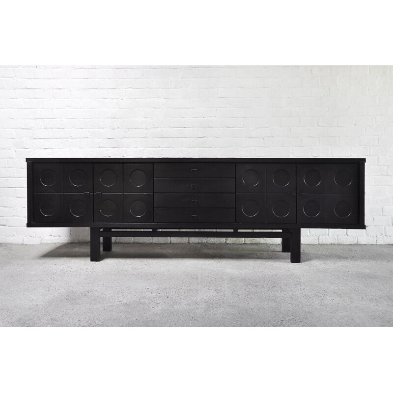 Vintage black oakwood Brutalist sideboard, Belgium 1970s