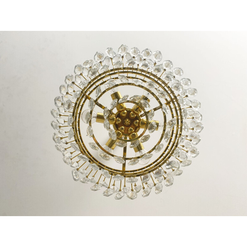 Lustre de latão dourado Vintage com 129 vidros de cristal da Bakalowits and Sons, Áustria