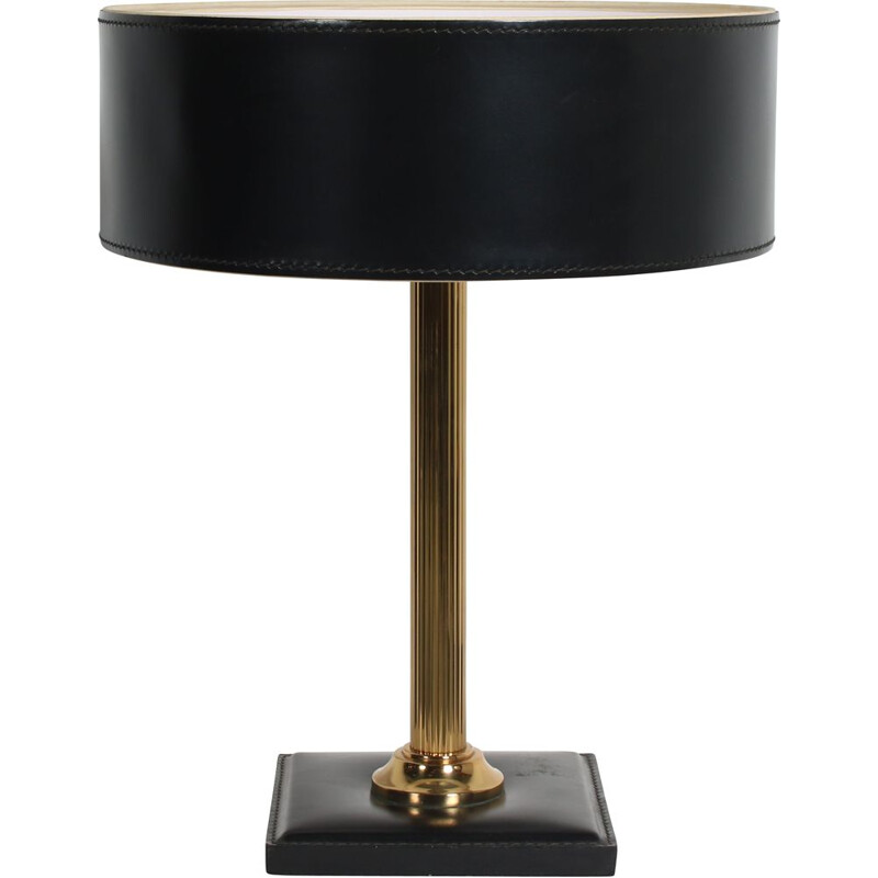 Vintage brass and leather table lamp, France 1960s