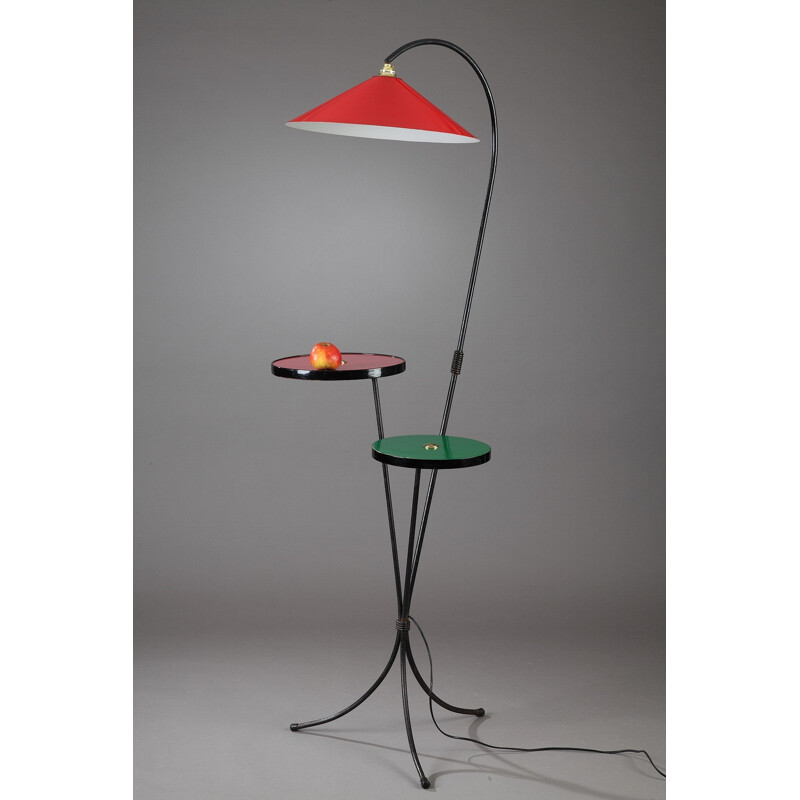 Floor lamp with 2 red and green trays - 1950s