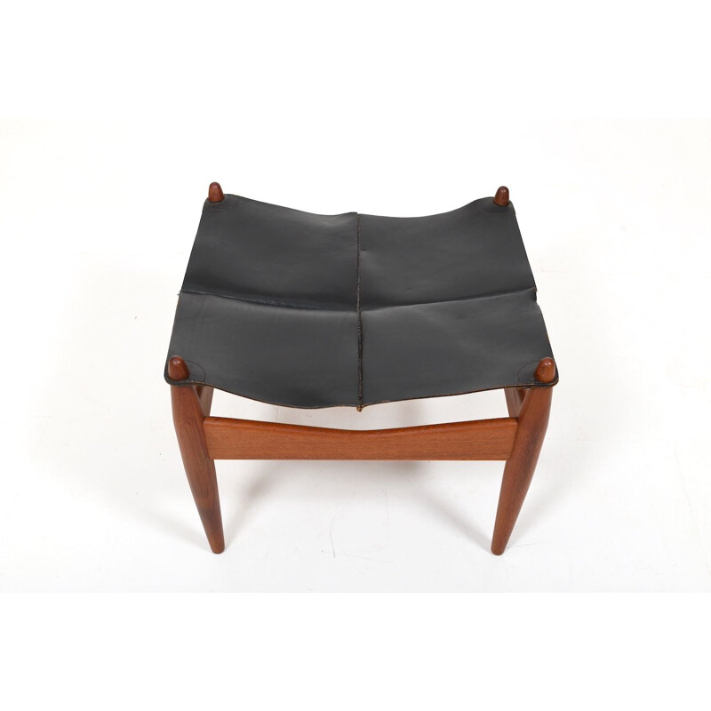 Vintage teak and leather ottoman by Illum Wikkelsø, Denmark 1960s