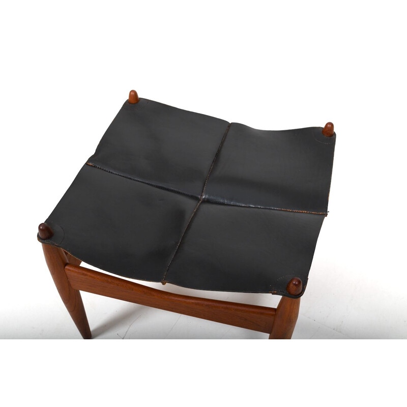 Vintage teak and leather ottoman by Illum Wikkelsø, Denmark 1960s