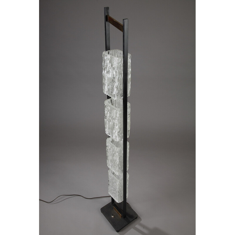 Lampadaire Arlus en métal et 4 abats-jour en verre - 1950