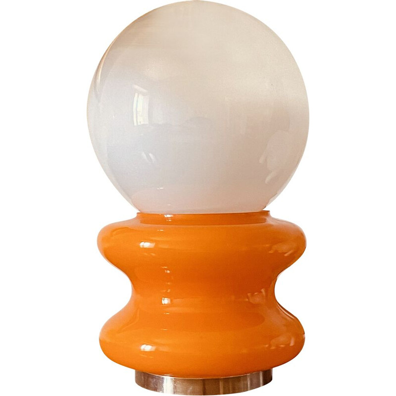 Lámpara de sobremesa vintage de cristal de Murano naranja de Carlo Nason para Av Mazzega, 1970