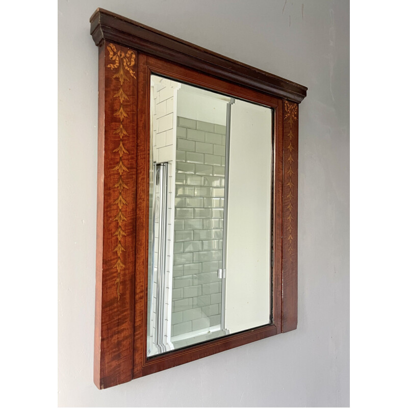 Vintage mirror with marquetry mahogany frame