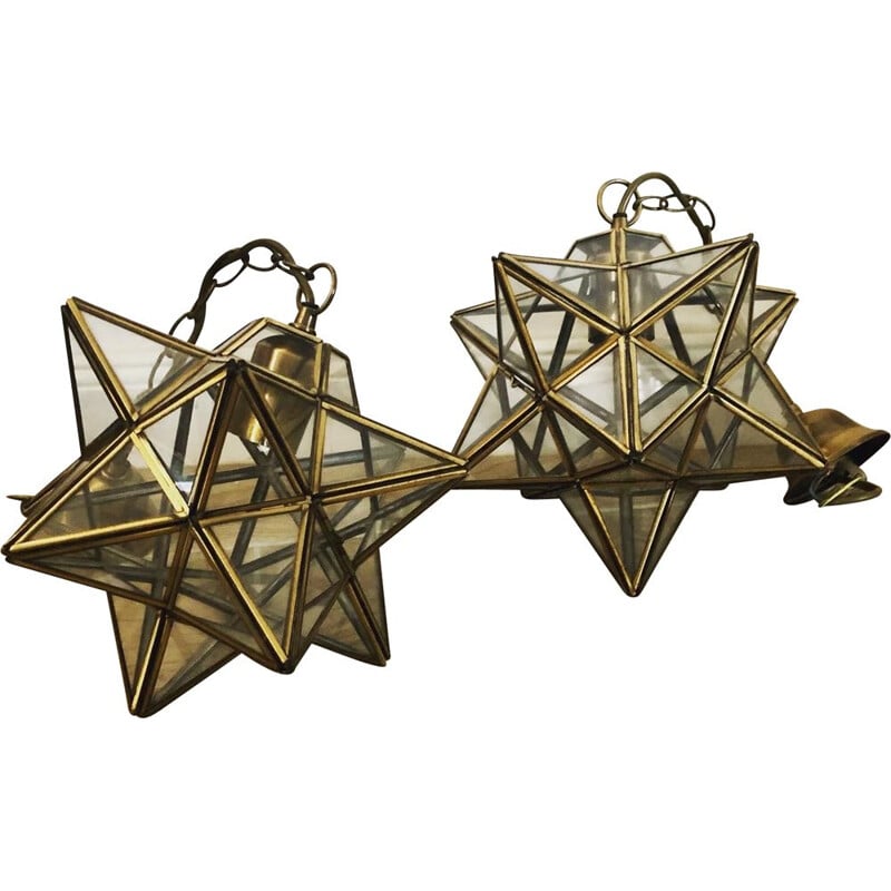 Hängeleuchte Stern Vintage aus Messing und Glas