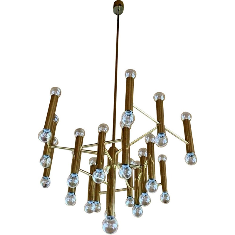 Vintage chandelier in brass by Gaetano Sciolari for Sciolari, 1960-1970s
