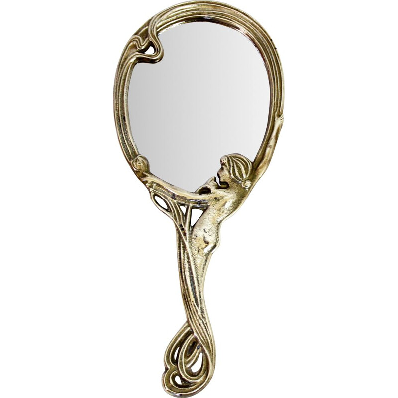 Vintage bronze hand mirror, 1950