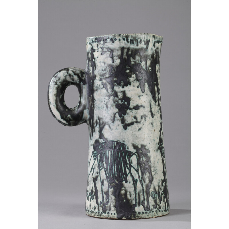 Enamelled ceramic pitcher with giraffe patterns, Jacques BLIN - 1950s