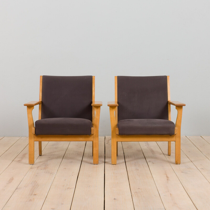 Pair of vintage oakwood Ge 181 armchairs by Hans Wegner for Getama, Denmark 1970s