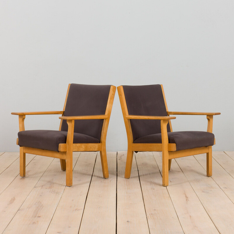 Pair of vintage oakwood Ge 181 armchairs by Hans Wegner for Getama, Denmark 1970s