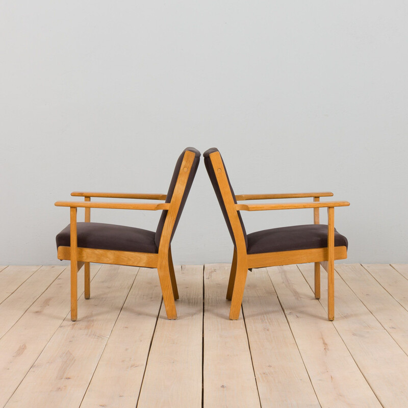 Pair of vintage oakwood Ge 181 armchairs by Hans Wegner for Getama, Denmark 1970s