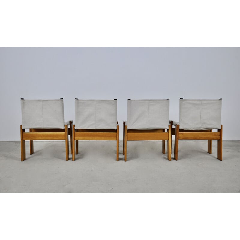 Ensemble de 4 chaises vintage Monk en tissu et bois par Afra & Tobia Scarpa pour Molteni, 1970
