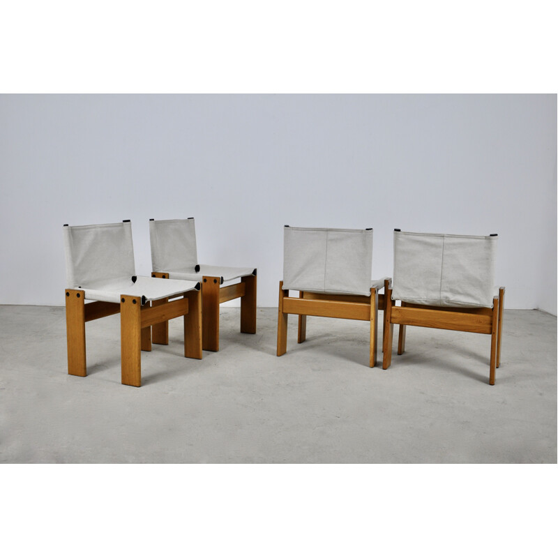 Set of 4 vintage Monk chairs in fabric and wood by Afra & Tobia Scarpa for Molteni, 1970