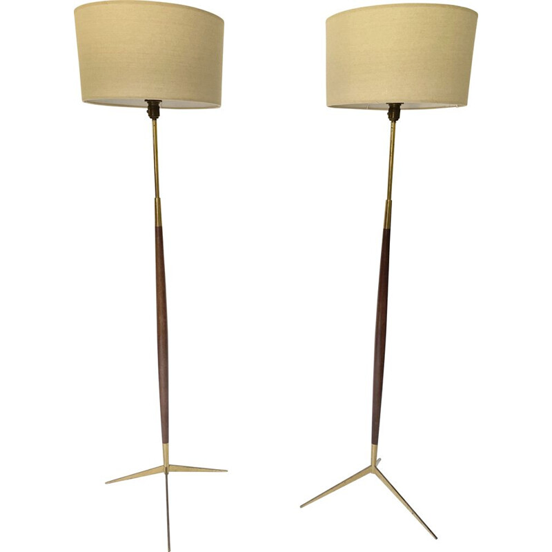 Pair of vintage brass floor lamps by Maison Lunel, 1950s