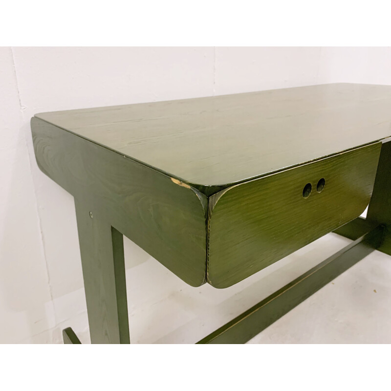 Vintage groen houten bureau met stoel van Derk Jan de Vries, Nederland 1960