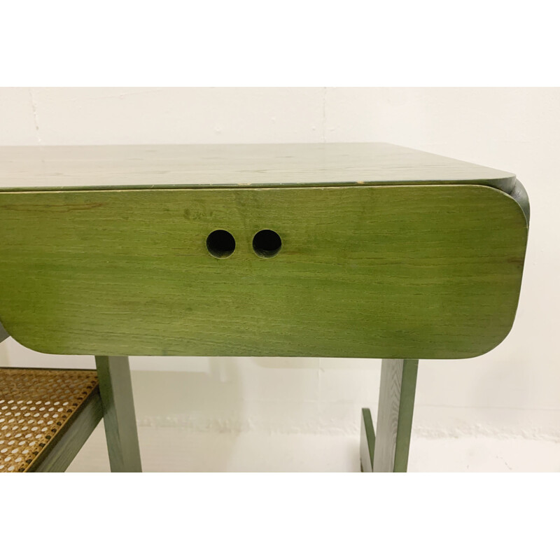 Mid-century green wooden desk with chair by Derk Jan de Vries, Netherlands 1960s