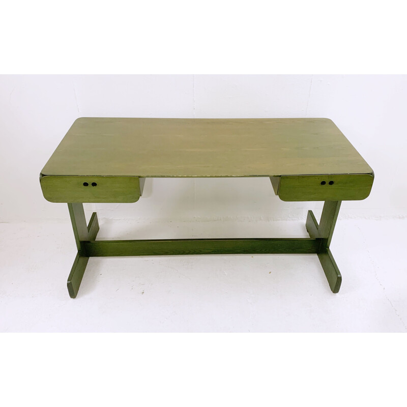 Mid-century green wooden desk with chair by Derk Jan de Vries, Netherlands 1960s
