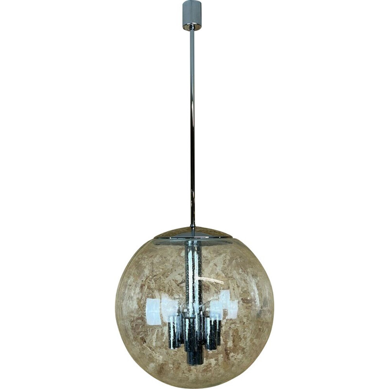 Glashütte Limburg vintage spherical suspension lamp, 1960