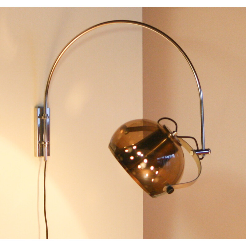 Dutch Dijkstra wall lamp in brown plastic and chromed metal - 1970s