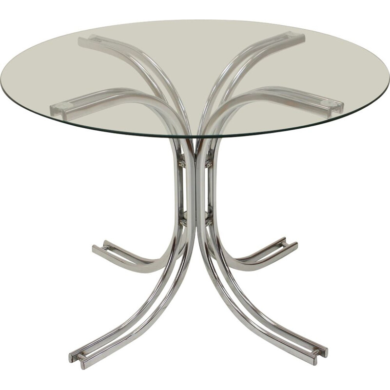 Vintage round dining table in chrome and glass, Italy 1980s